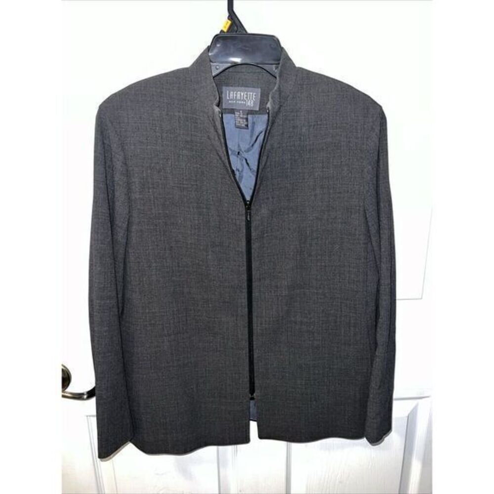 Lafayette‎ NY 148 Wool Grey Blazer Jacket Zip Up Size 8